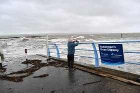 Strong winds and waves from Storm Kathleen batter Carrickfergus on Saturday April 6 2024. Photo by  Stephen Hamilton  / Press Eye