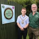 Lord Mayor of Belfast Councillor Ryan Murphy (left) and Chair of the Cave Hill Conservation Cormac Hamill at the recently refurbished Millennium maze at Belfast Castle