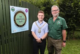 Lord Mayor of Belfast Councillor Ryan Murphy (left) and Chair of the Cave Hill Conservation Cormac Hamill at the recently refurbished Millennium maze at Belfast Castle