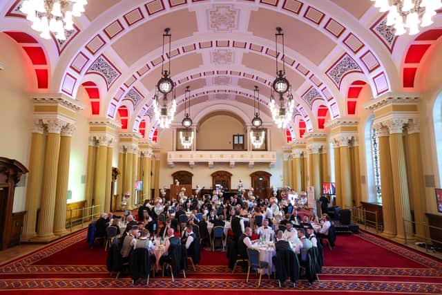 Belfast-based security company ESS marked its 50th year in business and its anniversary celebration at City Hall. Pictured are guests who attended the recent event