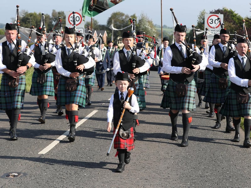 James Anderson, aged 6, leading the Sixmilecross Pipe Band at the 'Last Saturday' parade in Beragh