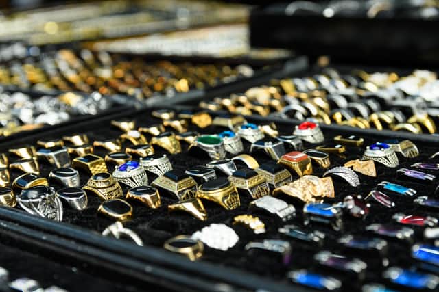 Jewellery for sale at the International Market in Dalton Square, Lancaster. Photo: Kelvin Stuttard