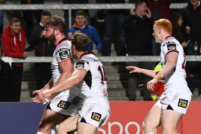 John Andrew, celebrating a try for Ulster in 2017, is set to make his Instonians debut his weekend. (Photo by Colm Lenaghan/Pacemaker Press)