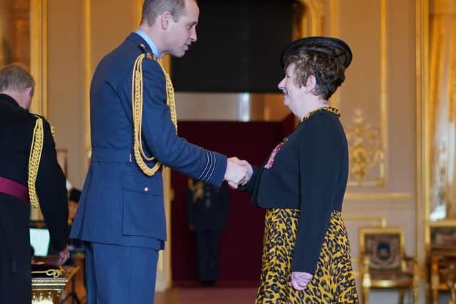 Susan Taylor, from Huddersfield, chair, British Amateur Rugby League Association and vice-president, Rugby Football League, is made a Member of the Order of the British Empire by the Prince of Wales at Windsor Castle. The honour recognises services to rugby league football