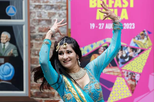 Press Eye - Belfast, Northern Ireland - 01st August 2023 - Photo by William Cherry/PresseyePictured at the launch of the 2023 Belfast Mela Festival which takes from Saturday 19 August to Sunday 27 August is South Asian Dance Academy dancer Leyla Gailius.  Photo by William Cherry/Presseye