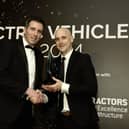 Ciaran McNally, chief retail officer at the Maxol Group is presented with Best Destination Charging Offering at the inaugural Electric Vehicle Awards held in Dublin recently by Casey King MD of TSG Charge (formerly Tokheim)