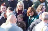 Sinn Fein President Mary Lou McDonald and First Minister Michelle O’Neill pictured meeting residents on the Garvaghy Road. Picture by /PressEye