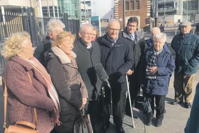 Nine out of ten Kingsmills families walked out of the inquest in 2020, seen here. Only the family of John McConville and sole survivor Alan Black remained engaged.