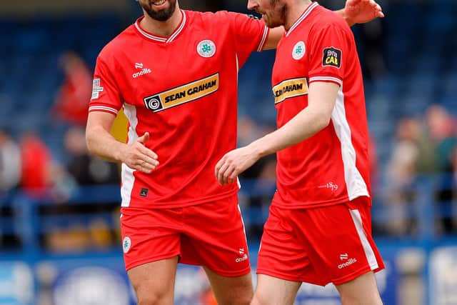 Cliftonville's Joe Gormley (left) and Kris Lowe. (Photo by Alan Weir/Pacemaker)