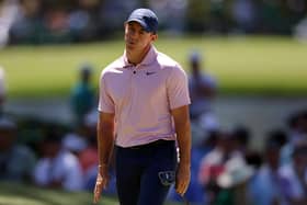 Rory McIlroy reacts after missing a putt on the sixth green during the third round of the 2024 Masters tournament