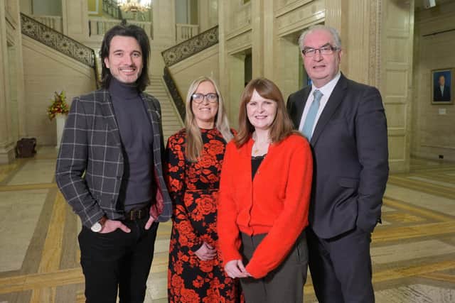 Social Enterprise NI appoints Mount Charles’ chief strategy officer as chair of the Board. Pictured is Gavin Annon, SENI chairman, Amanda Johnston, head of business development SENI, Dr Caoimhe Archibald, Minister for the Economy and Colin Jess, CEO SENI
