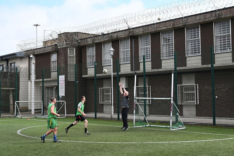 Sport in Prisons. Prisoners play GAA at Maghaberry prison. Picture: Michael Cooper:-