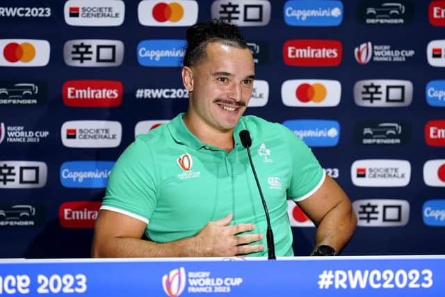 Ireland's James Lowe during a press conference after the team run at the Stade de France in Saint-Denis, France on Friday.