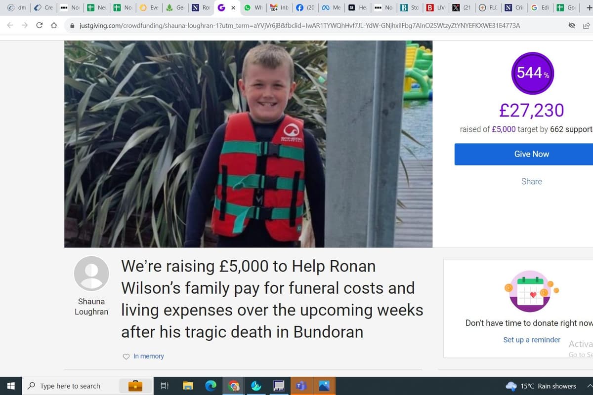 Appeal for family of tragic schoolboy Ronan Wilson raises £27,230 in hours
