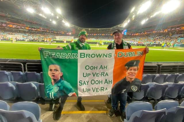 The flag that was said to have been removed by Fifa as the Republic of Ireland faced Canada in the Women’s World Cup. Peadar Browns Facebook image​​​​​​​​​​​​​​​​​​​​​​​​​​​​​​​​​​​​​​​​​​​​​​​​​​​​​​​​​​​​​​​​​​​​​​​​​​​​​​​​​​​​​​​​​​​​​​​​​​​​​​​​​​​​​​​​