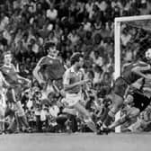 File photo dated 30-05-1979 of Trevor Francis of Nottingham Forest heading the winning goal past Malmo goalkeeper Jan Moller in the European Cup Final