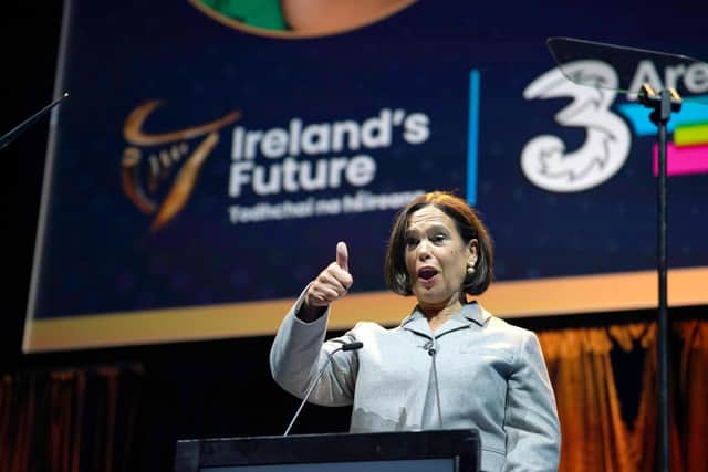 Sinn Fein leader, Mary Lou McDonald speaks at a rally for Irish unification organised by Pro-unity group Ireland's Future at the 3Arena in Dublin. Picture date: Saturday October 1, 2022.