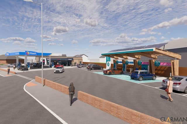 Maxol breaks ground on £2.35 million expansion of Braid River and Marino Service Stations. Pictured is an artists impression of how Maxol Braid River will look following the investment including the new EV Charging Hub
