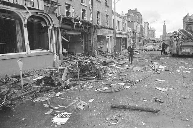 The afterman of the Dublin Bombing on Parnell Street in 1974. (Part of the Independent Newspapers Ireland/NLI Collection). (Photo by Independent News and Media/Getty Images)