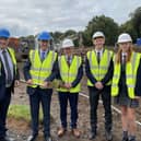 Cutting the first sod to officially mark the beginning of over £11 million construction works at Coleraine Grammar School are (L to R) Willie Oliver, President of the BoGs; Permanent Secretary at the Department of Education, Dr Mark Browne; Principal, David Carruthers; Head Boy, Jordan McAuley and Head Girl, Kia McCartney