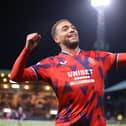 Rangers' Cyriel Dessers celebrates scoring his side's fourth goal in a 5-0 cinch Premiership victory over Dundee at Dens Park