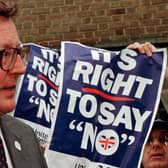 Ulster Unionist party leader David Trimble on a 'Yes' campaign walk-about in Portadown in 1998. While nationalism had support of the Irish Department of Foreign Affairs, the EU and to a degree the Foreign Office, he fought the unionist case almost alone
