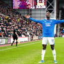 Rangers' Abdallah Sima celebrates scoring his side's winning goal in the cinch Premiership clash against Hearts at Tynecastle Stadium