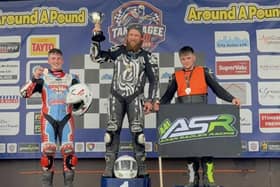 James Walsh (centre) won the Junior Support race at the Tandragee 100 shortly before he was involved in a serious accident in the Senior Support race