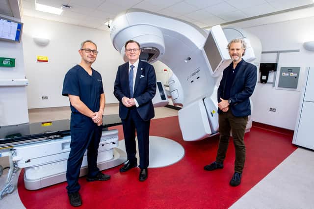 Queen's University Belfast has launched Ireland's first independent Prostate Cancer Centre of Excellence. Pictured from left, are Suneil Jain, Professor of Clinical Oncology, Professor Sir Ian Greer, vice-chancellor of Queen's, and Joe O'Sullivan, Professor of Radiation Oncology, at the Northern Ireland Cancer Centre, Belfast City Hospital.
