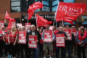 Nipsa members during a previous period of industrial action, in July 2019
Pic Colm Lenaghan/Pacemaker