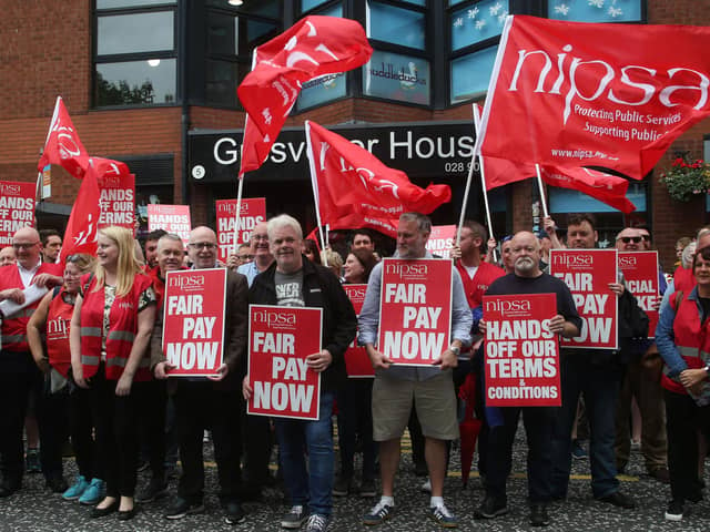 Nipsa members during a previous period of industrial action, in July 2019
Pic Colm Lenaghan/Pacemaker