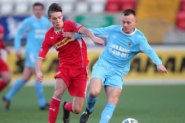 Ryan Newberry in Irish Cup fifth round action for Ards Rangers against Cliftonville at Solitude in 2015. PIC: Darren Kidd / Press Eye