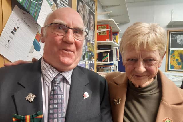 Ian McNeill and Hazel Jardine. Their brother Lance Corporal Cecil McNeill, a UDR member, was murdered by the IRA in 1983 aged 22. The siblings attended a memorial service at Aughnacloy College on Saturday January 20 2024. Picture by Ben Lowry