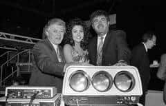 Gerry Kelly in 1992 with Jackie Fullerton and former Miss NI Judith Spratt