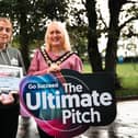Entrepreneur Sharon Gault celebrates with Cllr Dawn Higgins, Mayor, Causeway Coast and Glens Borough Council, after winning the Causeway Coast and Glens Ultimate Pitch final, securing her place in the regional final with her business Kingsbarn Farm, which rears grass fed additive free meat