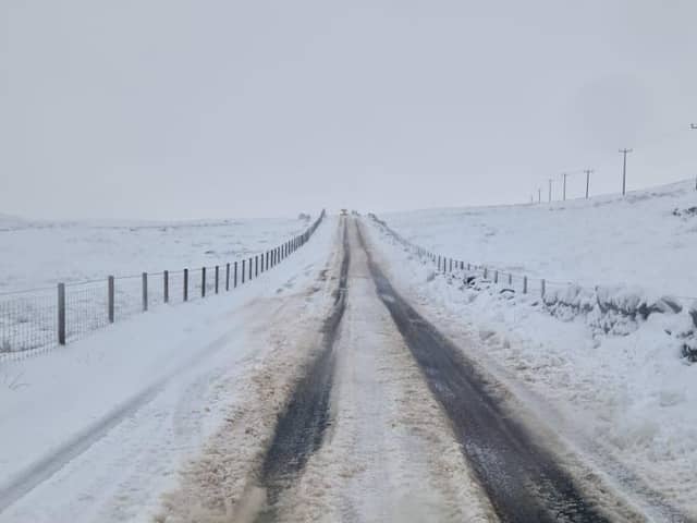 The view of the Moyad Road near Kilkeel, which the PSNI warned drivers to avoid on Thursday 8 February 2024. Photo: PSNI