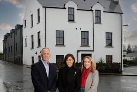 Rural Housing Association is set to undertake a significant programme of investment in 300 new homes across Northern Ireland after agreeing a new £25m funding package with Danske Bank. Pictured at a recently completed Rural Housing Association apartment project in Randalstown are Stephen Fisher, CEO of Rural Housing, Terri McCullagh from Danske Bank and MaryFrances McCrystal, finance director at Rural Housing Association
