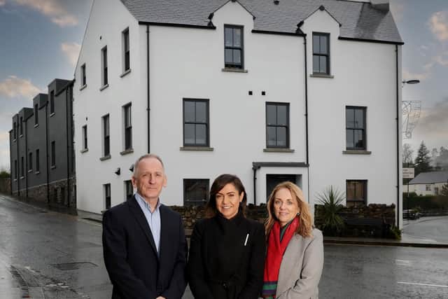 Rural Housing Association is set to undertake a significant programme of investment in 300 new homes across Northern Ireland after agreeing a new £25m funding package with Danske Bank. Pictured at a recently completed Rural Housing Association apartment project in Randalstown are Stephen Fisher, CEO of Rural Housing, Terri McCullagh from Danske Bank and MaryFrances McCrystal, finance director at Rural Housing Association