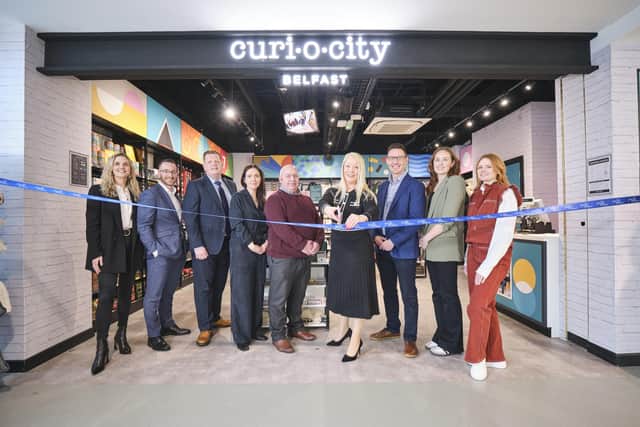 Belfast City Airport officially opens its new store, curi.o.city. Pictured are Stephanie Bastin Buyer, Curi.o.city, Bruce Mccullen, head of business development, WHSmith, Michael Jackson, head of commercial, Belfast City Airport, Clare Morant, buying manager, curi.o.city, Ryan O’Hara, store manager, Belfast City Airport WHSmith, Kathy Toye, commercial manager, Belfast City Airport, Ben Carrington, business development director, WHSmith, Sarah Quinn, Cowfield Designs, Belfast and Linzi Rooney, Born & Bred