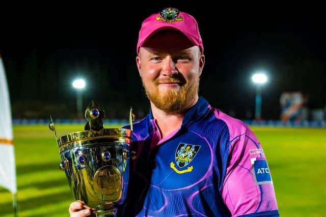 Jason van der Merwe with his MVP trophy. Photo credit: European Cricket Network/Diana Oros