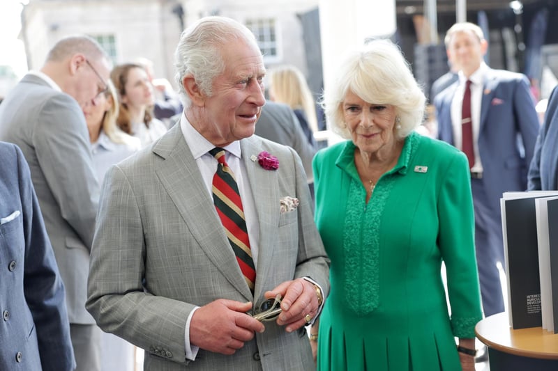King Charles III and Queen Camilla sample local produce during a Celebration of Culture at Market Theatre Square in Armagh