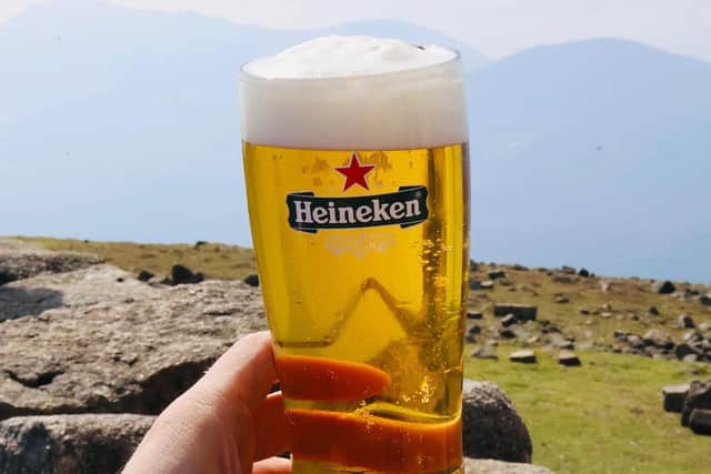 Record-breaker...The highest pint of Heineken ever served in Northern Ireland was a pint of non-alcoholic Heineken 0.0 (pictured) which was served at the summit of the Slieve Donard mountain in Newcastle