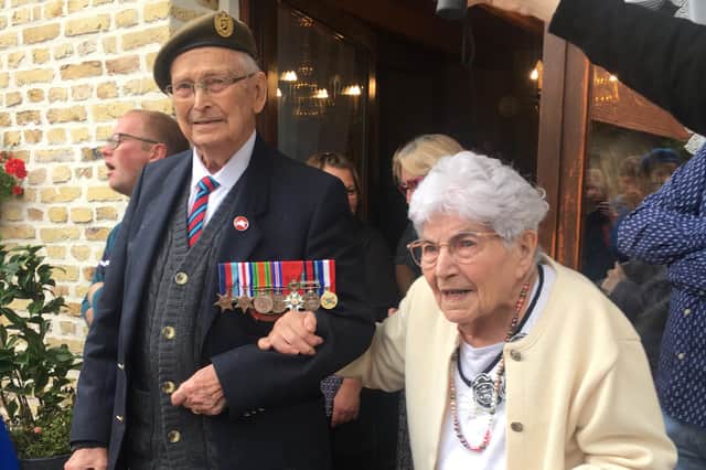 Veteran Reg Pye, 99, and Huguette, 92, surrounded by their extended families. A 99-year-old veteran who gave his food to a girl in France during the Second World War has been reunited with her 78 years later.