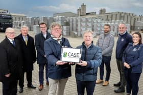 Dr Paul Madden, Centre for Competitiveness, Graham Maze, MD, Road Safety Contracts, Dr James Young, Martin Doherty, Centre for Advanced Sustainable Energy, David Henderson, MD, Tobermore, Allistair Wilkinson, CemCor Ltd., Ed Wright, Dale Farm and Chloe Skillen, Dale Farm