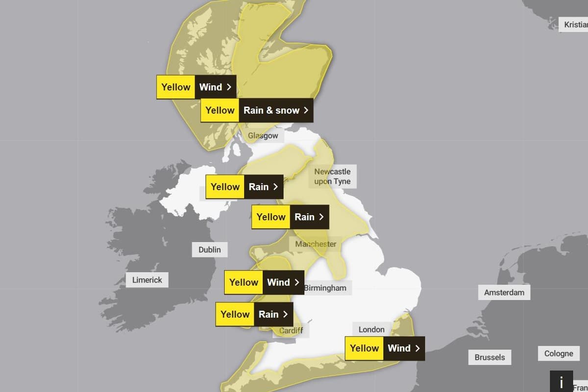 Traffic &amp; Travel: Weather warnings for wind, rain and snow in force for large parts of GB and Ireland