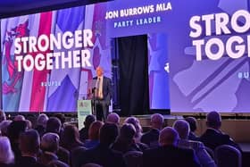 Jon Burrows addressing the Ulster Unionist Party conference in Belfast on Saturday.