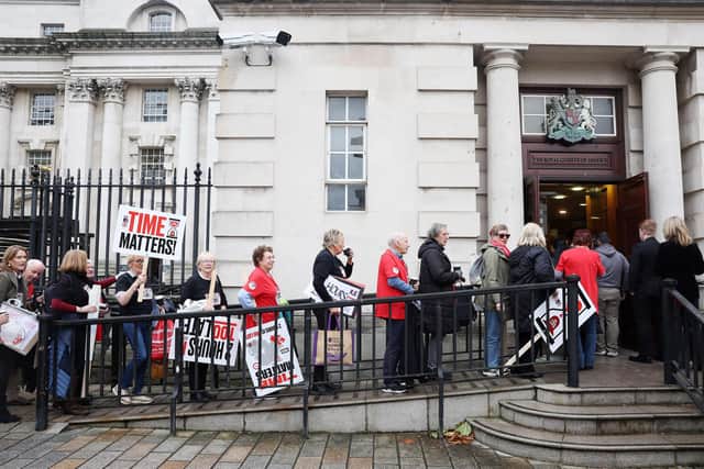 Campaigners for the restoration of services at the South West Acute Hospital in County Fermanagh attend the High Court in Belfast this week