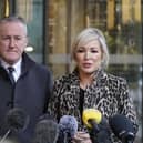 Sinn Fein's Conor Murphy and First Minister Michelle O'Neill were both government ministers when they attended a mass breach of Stormont's Covid guidance at the funeral of IRA 'enforcer' Bobby Storey. Photo: Niall Carson/PA Wire