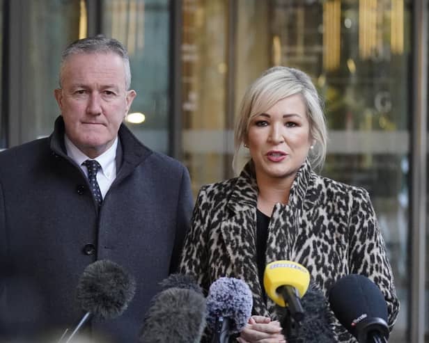 Sinn Fein's Conor Murphy and First Minister Michelle O'Neill were both government ministers when they attended a mass breach of Stormont's Covid guidance at the funeral of IRA 'enforcer' Bobby Storey. Photo: Niall Carson/PA Wire