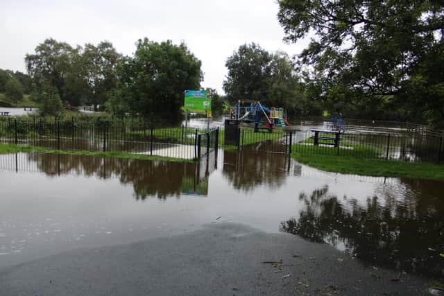 The childrens playpark in Katesbridge which flooded overnight. Picture Billy Maxwell